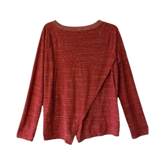 Prana | Marled Red Jinny V-Neck Long Sleeve Open Back Top, Large - Picture 4 of 7
